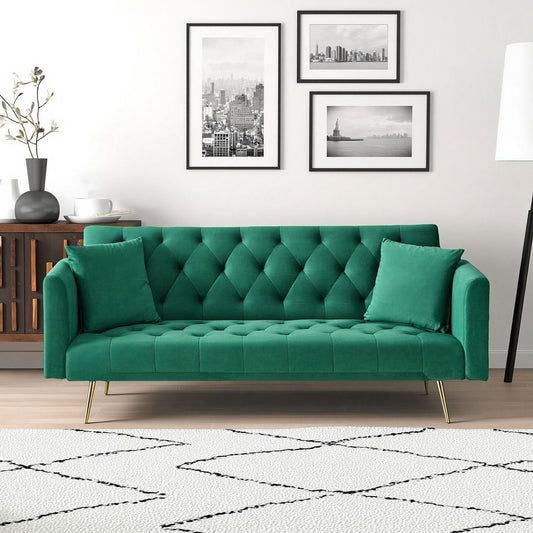 71 inch convertible love seat sofa, American retro green velvet, suitable for small living room