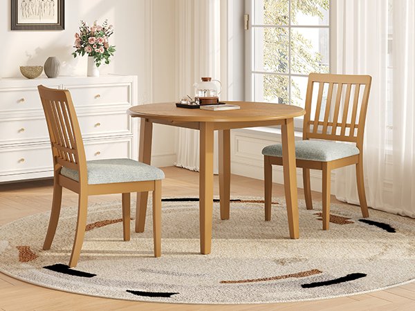 3-Piece Round Dining Table Set for 2 People, 1 Folding Wood Dining Table + 2 Upholstered Chairs – Model N752S000618A