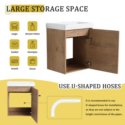 18'' Floating Wall-Mounted Bathroom Vanity with Ceramic Sink & Soft-Close Cabinet Door, For Small Bathroom
