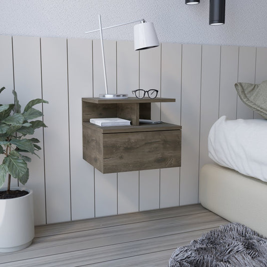 Adele Floating Nightstand with Drawer and Open Storage Shelves