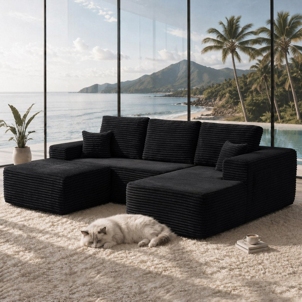 104" Cloud Sectional Sofa with U-Shape Chaise and Side Pockets, Modern Modular Design, Deep Seating, Upholstered Couch – Model W3975S00036
