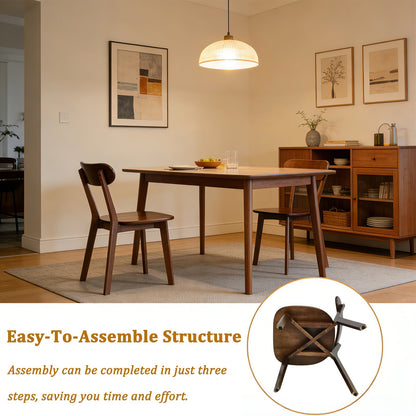 100% Natural Solid Wood Dining Chairs Set of 2, Mid Century Modern Dining Chairs with Curved Backrest