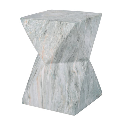 18.5"H Modern Geometric MGO Side Table, Hourglass Accent Table with Faux Marble Finish - Weather Resistant End Table for Indoor and Outdoor Use, Living Room, Bedroom & Patio, Green Marble