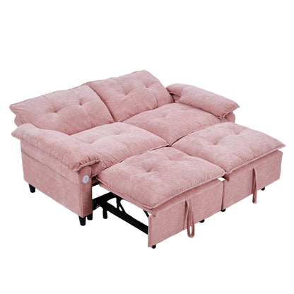 73 inch Pink Velvet Pull Out Sofa Bed Convertible Sleeper Couch with Pullout Mattress