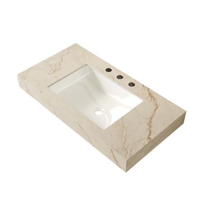 36" Cream Gold Vein Sintered Stone Countertop&Undermount Ceramic Basin with 3 Standard Pre-drilled Faucet Holes, NO Cabinet, NO Faucet and Sink Cover, Suitable for LULA, EIDEN, FINO, MURI etc.