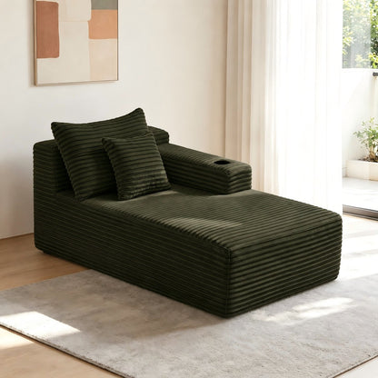 37.5-inch right chaise longue with velvet, cup holder, flexible matching, mainly for living room use. (Plush Fabric)Green