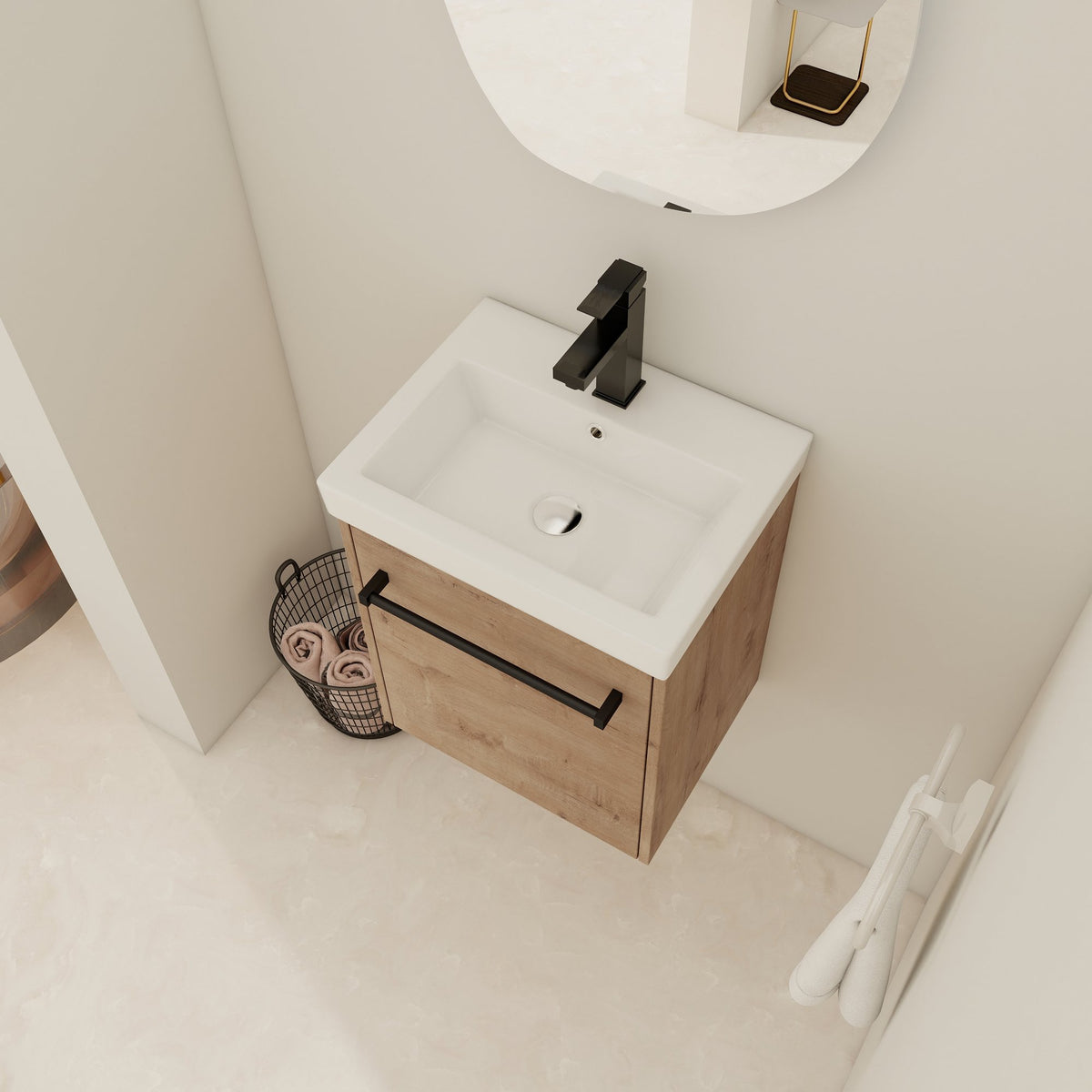 18'' Floating Wall-Mounted Bathroom Vanity with Ceramic Sink & Soft-Close Cabinet Door, For Small Bathroom
