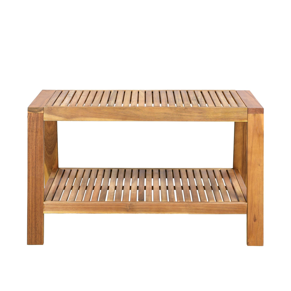2-Piece Outdoor Teak Acacia Wood Conversation Set - Loveseat & Coffee Table with Blue Water-Resistant Cushions for Patio, Deck & Backyard