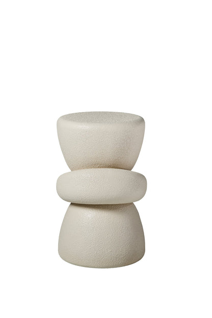 16.14''×13.78''×21.65'' Stacked Organic Sculptural Side Table, Cream Textured Round Fiberglass Accent End Table for Living Room Sofa Corner, No Assembly Required.
