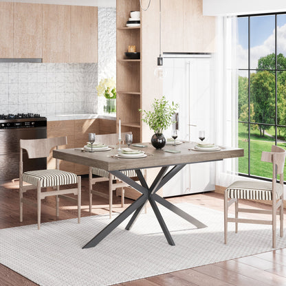 55.11'-70.86'Retro Rectangular Stretch Dining Table, Grey Carole Top With Same Color Embossed Center Plate, With Storage Box, kitchens