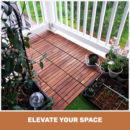 10 PCS Interlocking Deck Tiles Striped Pattern, 12" x 12" Square Acacia Hardwood Outdoor Flooring for Patio, Bancony, Pool Side,...