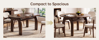 51.2" Solid Wood Extendable Dining Table Set with 4 Upholstered Chairs, 5 Piece Farmhouse Dinner Set with Walnut Finish & Arch Legs, Drop Leaf Converts Oval to Round for Small Spaces, Easy Assembly