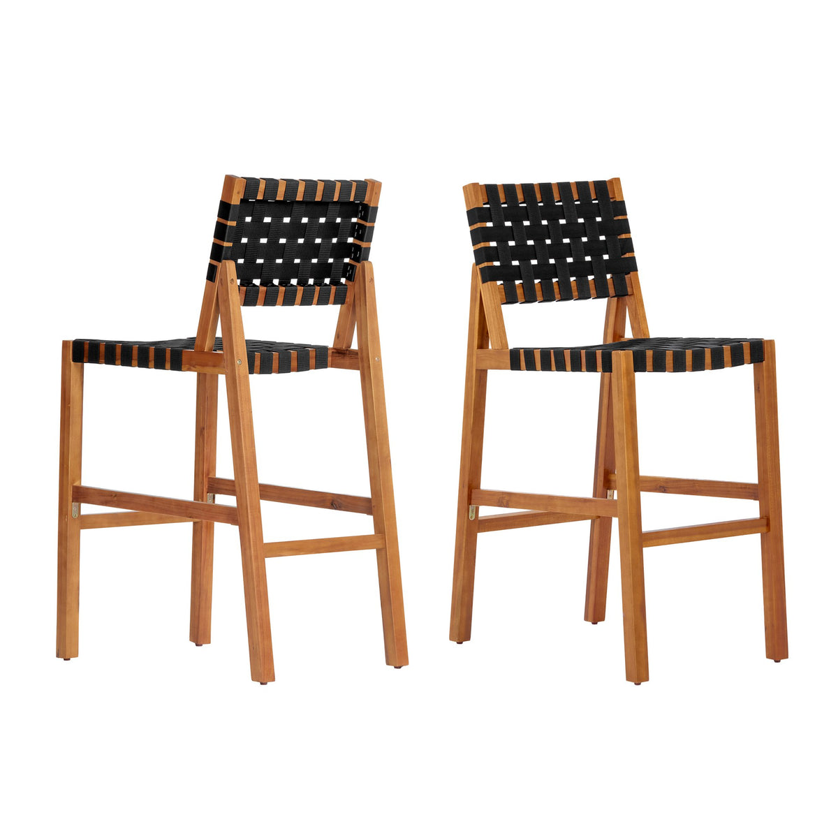30.5 Inch Seat Height Outdoor Acacia Solid Wood Patio Side Chair, Black Pe Woven Rope, Breathable and Comfortable,Indoor & Outdoor Use,Teak Finish+Black Rope(set of 2)