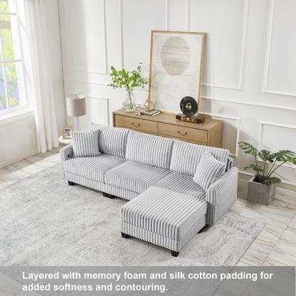 100-inch corduroy fabric sofa with L-shaped modular 3-seat convertible sofa, built-in dual charging ports at the arms