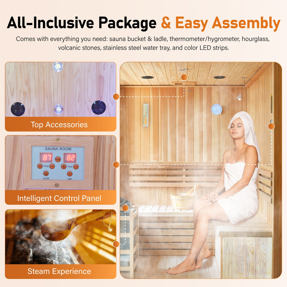 6000W 240V3-4 outdoor traditional steam sauna with fragrant cedar wood for 4 people