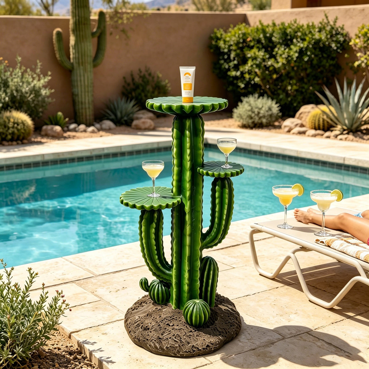32'' Resin Saguaro Cactus Plant Stand with 3 Display Shelves, Large Multi-Tier Cactus Sculpture Flower Pot Holder, Weatherproof Outdoor Garden Decor for Patio Yard Lawn Succulent Display Rack Ornament