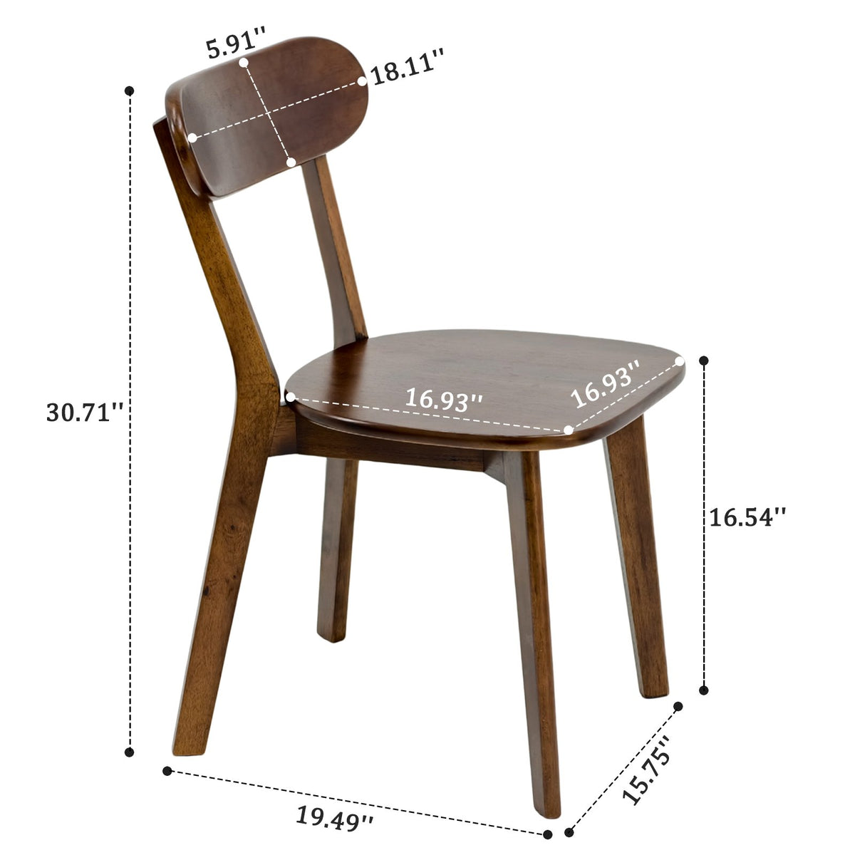 100% Natural Solid Wood Dining Chairs Set of 2, Mid Century Modern Dining Chairs with Curved Backrest