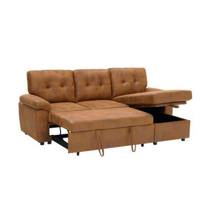88.5" Convertible L-Shaped Pull-Out Sectional Sofa Bed with Storage Chaise,and Soft and Soft Padded Armrests
