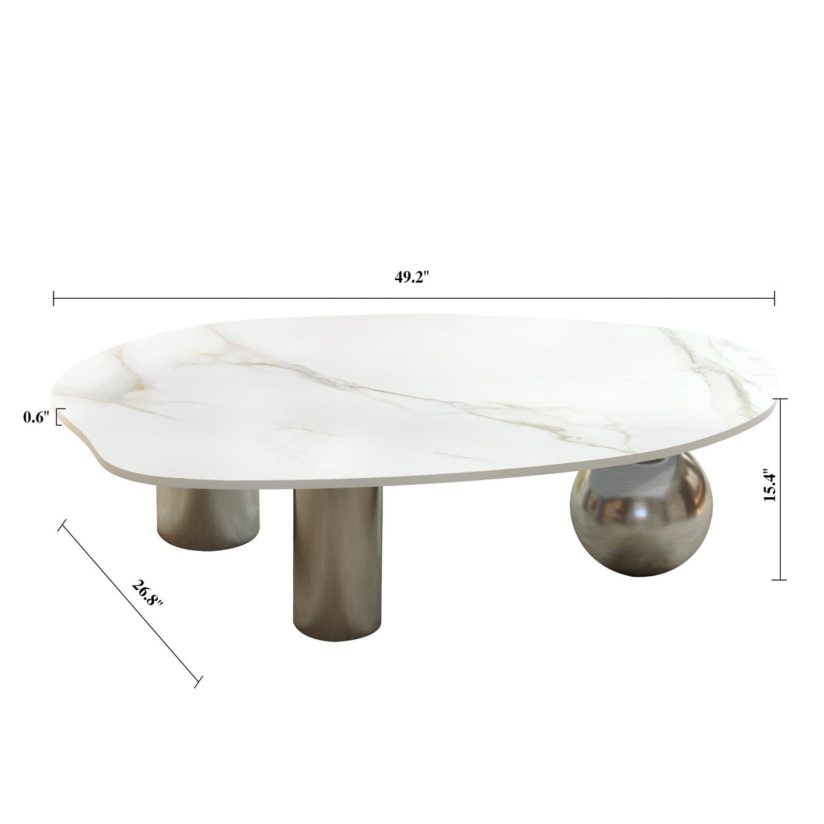 49.2" Free Form Faux Marble Coffee Table, Modern Minimalist Living Room Center Table with Stainless Steel Sphere & Cylinder Legs