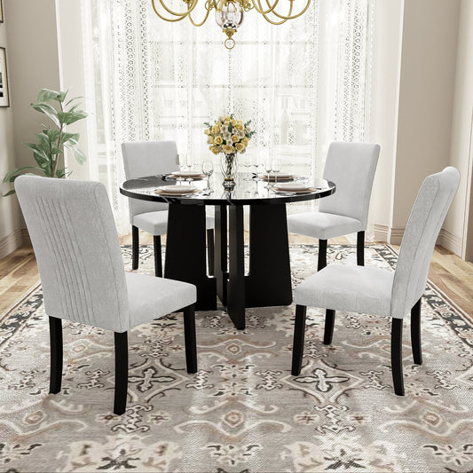 5-Piece Round Dining Table set, 43-Inch Modern Dining Table and 4 Upholstered Chairs, Kitchen Room, Easy Assembly