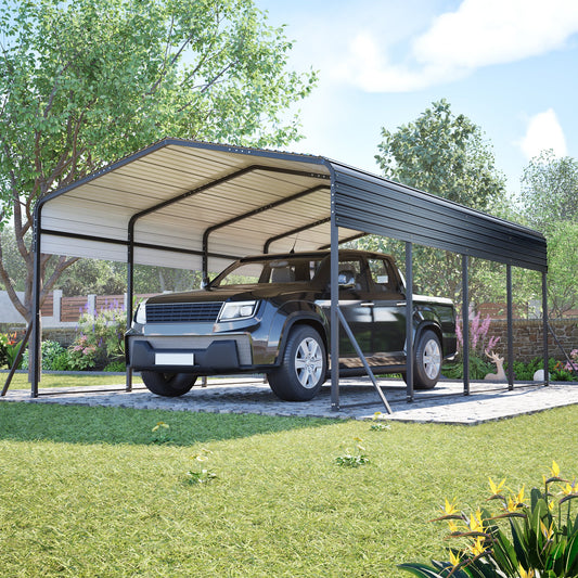 13x20 FT Metal Carport, Garage with Upgraded Triangle Reinforced Frame&4 Poles, Galvanized Steel Hardtop Roof