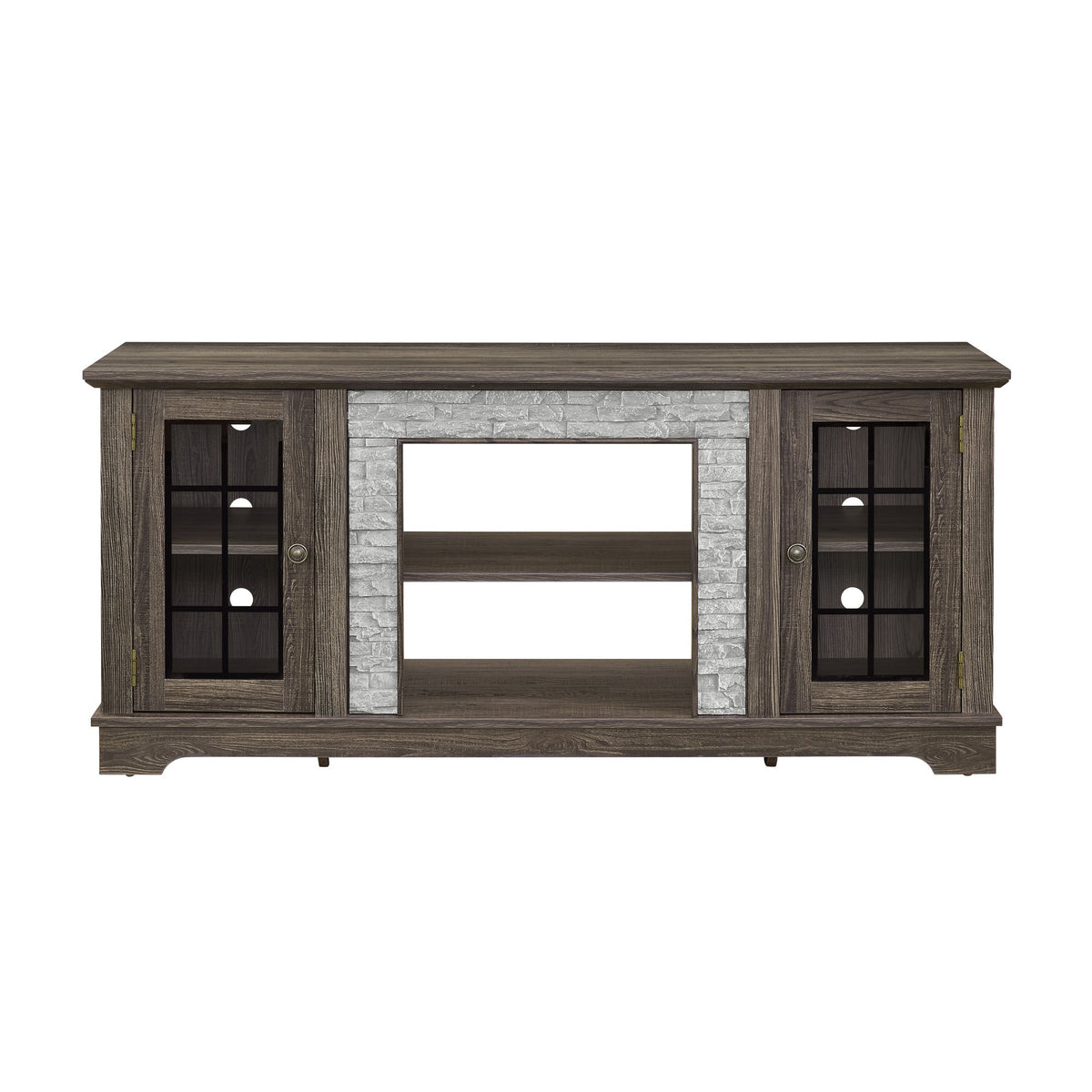 58" Modern TV Stand with 2-Door Storage, Faux Stone Media Console Cabinet, Grey Large Entertainment Center