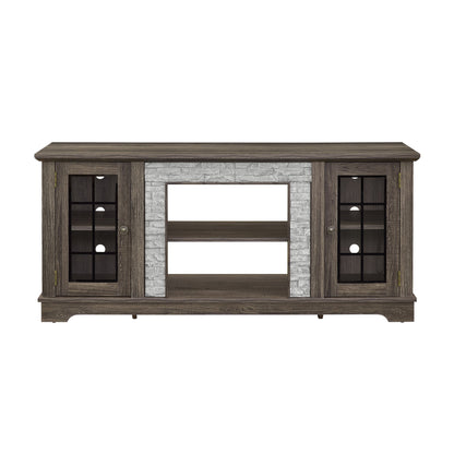 58" Modern TV Stand with 2-Door Storage, Faux Stone Media Console Cabinet, Grey Large Entertainment Center