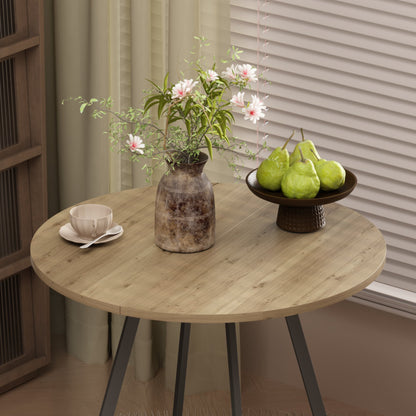 31.5 Inch Round Dining Table, Small Circle Kitchen Table with Metal Black Legs for 2-4 people, Modern Dining Room Table, Brown (only table) – Natural