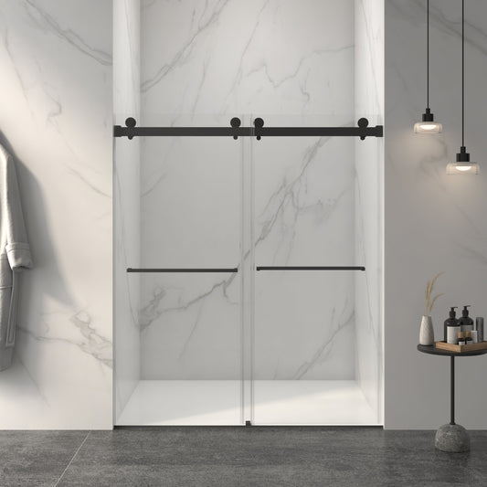 56-60" W x 70" H Frameless Double Sliding Shower Door, 5/16" Thick SGCC Tempered Clear Glass, Double Side Easy Clean Coat