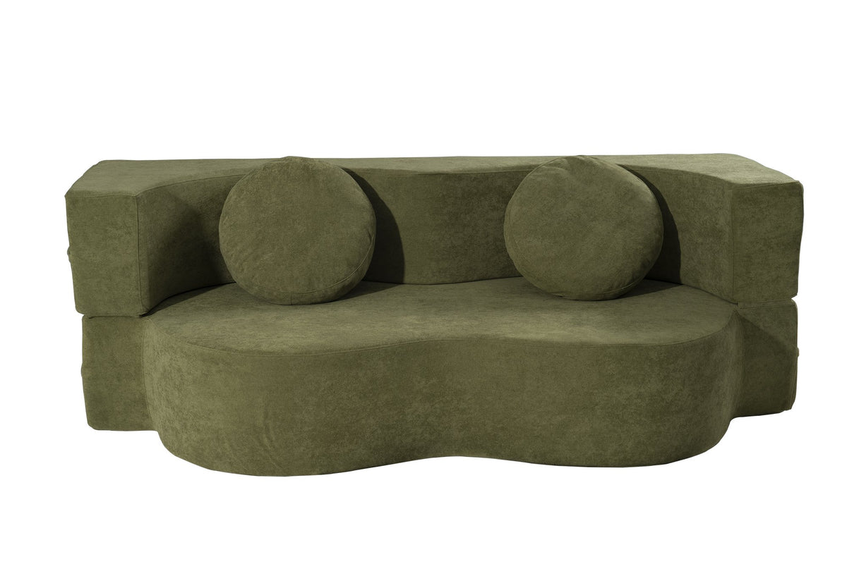 2-in-1 Folding Sofa Bed with Pillow, Twin Sleeper Sofa, Floor & Futon Loveseat Couch, Foam Folding Mattress Sleeper for Living Room, Guest Use, Office, Apartment, No Assembly Required,Green