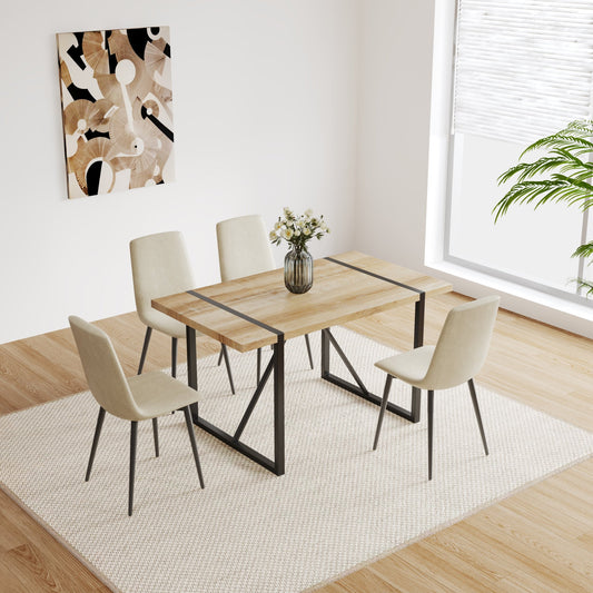 55" MDF Wood Colour Dining Table and Modern Dining Chair Set of 4, Mid Century Wooden Kitchen Table Set, Metal Base & Legs – Model W3732S00011