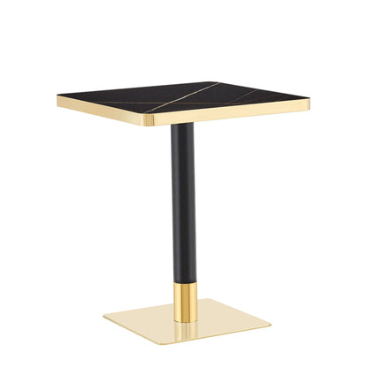 24" Square Faux Black Marble Bistro Table, 28.8" High Modern Dining Table with High Gloss UV Finish & Gold Metal Trim Edge, Heavy-Duty Stainless Steel Base Frame for Small Spaces, Cafe, Kitchen, Bistr