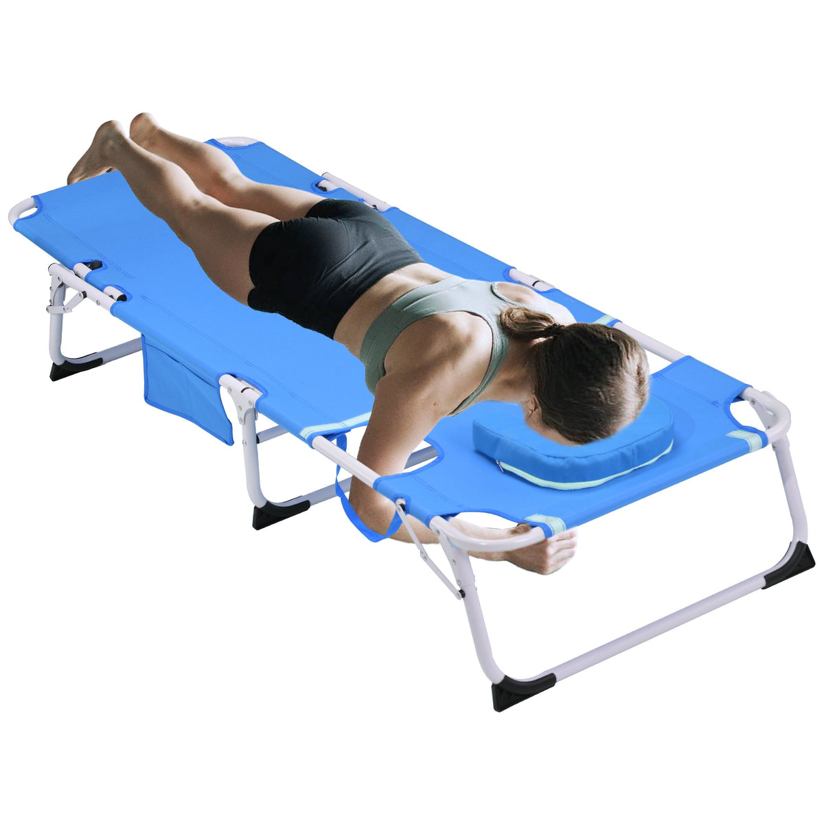 3-in-1 Heavy Duty Tanning Chair with Face Hole Adjustable 5-Position Folding Chaise Lounge Chairs for Outside Portable Lay Flat Beach Lounge Chair for Outdoor Sunbathing Patio Pool Lawn Camping Deck P