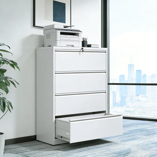 4 Drawer Lateral File Cabinet, Heavy Duty Metal Filing Cabinet, 35.4 Inch Wide Locking File Cabinet