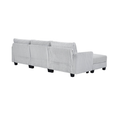 100-inch corduroy fabric sofa with L-shaped modular 3-seat convertible sofa, built-in dual charging ports at the arms
