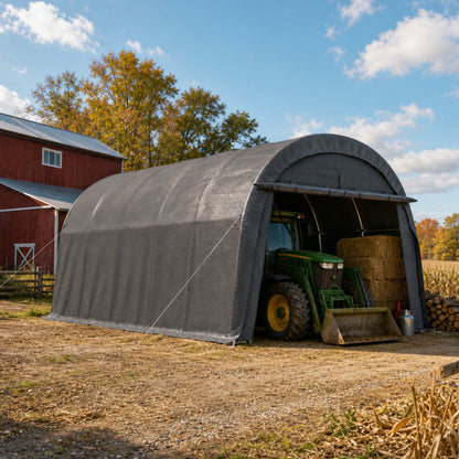 13x20 FT Arched Carport, Heavy Duty Outdoor Garage with Galvanized Steel Frame & 180G PE Tarp, Waterproof & UV Resistant – For Car, SUV, Truck, Boat, Party, Storage