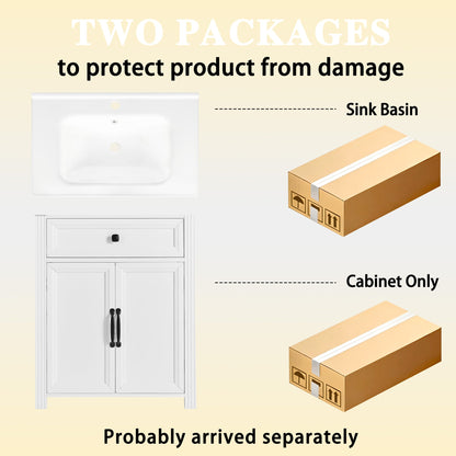 27.8" Modern Bathroom Vanity Set with Reinforced Legs & Painted Surface, Mid-Century Freestanding Bathroom Vanity Sink with Storage, High-end Restroom Vanity Cabinet with Flip-top Drawer&Metal Handles