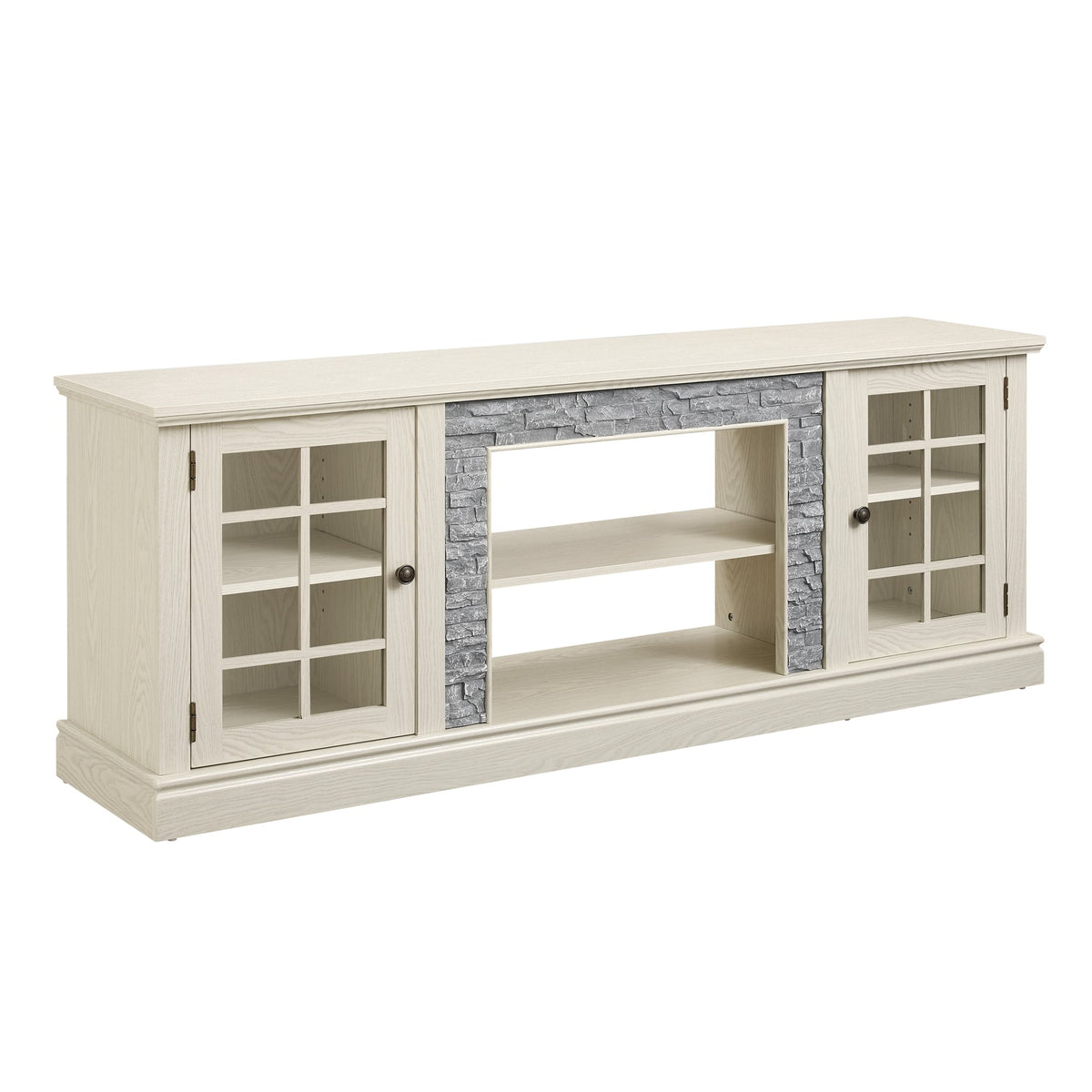 70" Modern TV Stand with 2-Door Storage, Faux Stone Media Console Cabinet, White Large Entertainment Center