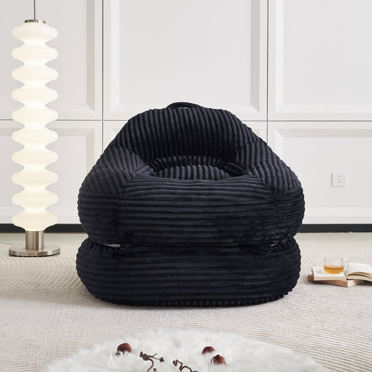 39.37'' Width Oversized Corduroy Bean Bag Chair Bed, 2-in-1 Folding Lazy Sofa Chair with Handle, Convertible Lounge Sleeper Bed for Living Room, Bedroom, and Guest Room, Black Color