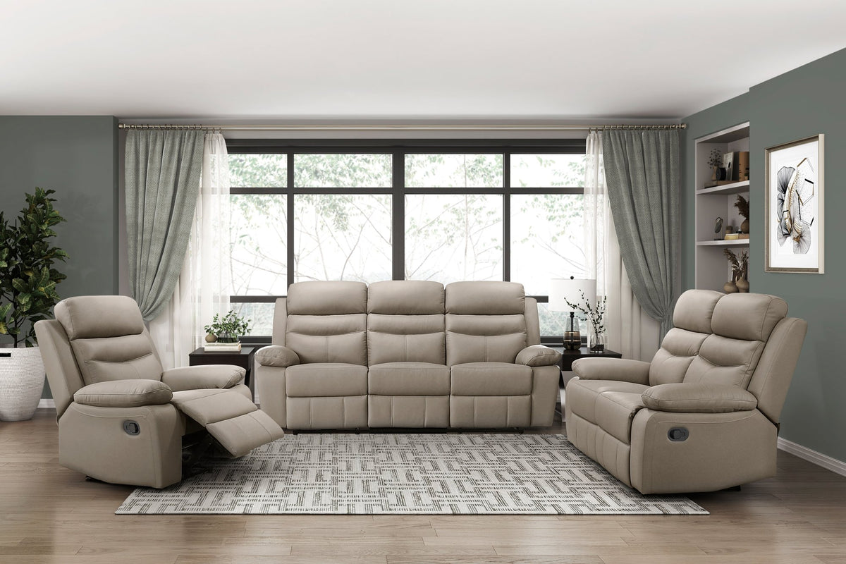3-Seater Reclining Sofa Latte Leather Upholstered Plush Comfort Cushioning Modern Living Room Furniture 1pc
