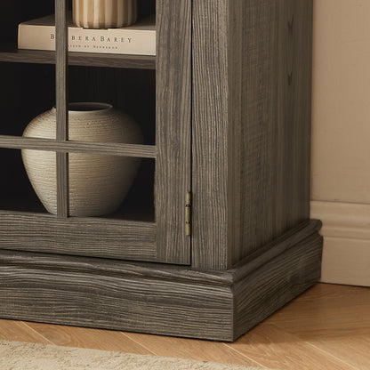 70" Modern TV Stand with 2-Door Storage, Faux Stone Media Console Cabinet, Grey Large Entertainment Center