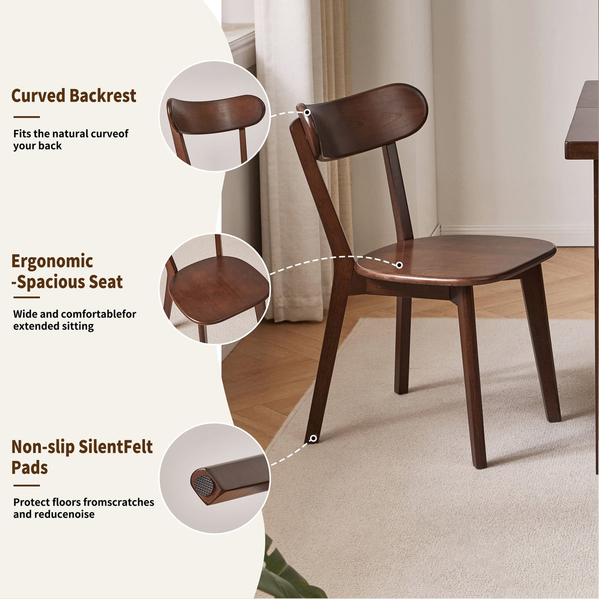 (Set of 2 pcs) Dining chair wooden Premium grade rubber wood natural wood made in Southeast Asia 100% solid wood chair table chair wooden living room chair simple and natural 46*37*76 cm