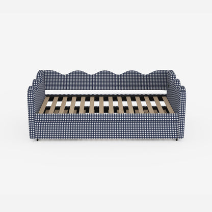 2 in 1 Convertible Sofa Bed, Plaid Fabric Couch Bed with USB Port, Triple Reinforced Frame, Solid Wood Slats, Noise-Free & Anti-Sagging, Space Saving Furniture for Small Space, Kids Room, Guest Room