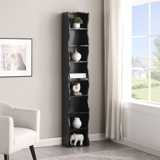 8-layer adjustable shelf ultra-thin bookshelf with a wavy border design, which is more aesthetically pleasing – Black