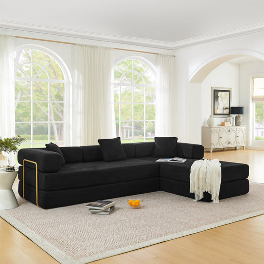 108'' Modular Sectional Sofa with L-Shape Chaise, Boneless Cloud Couch with Deep Seat, Sponge Compression Sofas No Assembly Required, Modern Sofa Fold-Out Sofa Bed,With Removable Backrest
