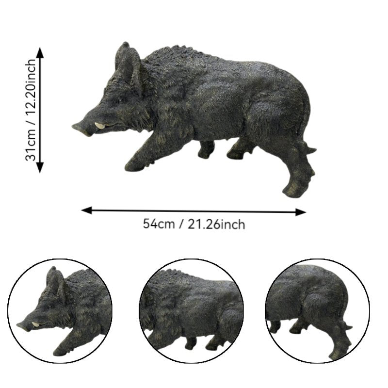 12.20" H x 21.26" L Simulated Wild Boar Resin Garden Statue, Indoor & Outdoor Decorative Ornament, Lawn & Courtyard Art Craft Decoration