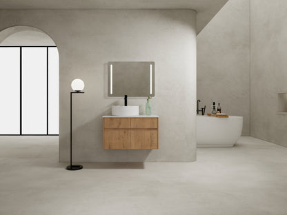 32(31-1/2") Inch Wall-Mounted Bathroom Vanity with Ceramic Art Sink and Countertop Flat Plate, 2-Soft Close Doors and 1-Drawer, KD-Packing, Plywood - BAB3098MOWH