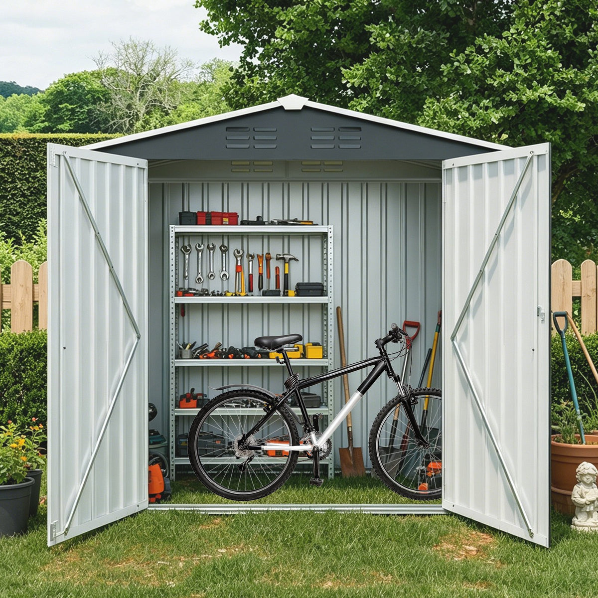 8ft x 4ft Outdoor Metal Storage Shed with Lockable Latch, Black(7.81*3.64 FT)