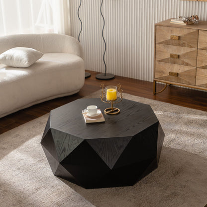 38"Three-dimensional Embossed Pattern Design American Retro Style Coffee Table,Black Tabletop