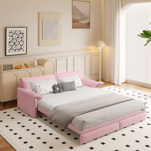 66" Queen Pull Out Sofa Bed, 3-in-1 Convertible Sleeper Sofa with Side Storage,Multi-Functional Velvet Loveseat Bed for Living Room,Bedroom,Apartment(Old Sku:W1885S00048/W1885S00226 )
